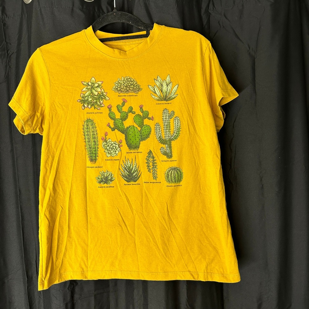 Fifth Sun Womens Mustard Yellow Cactus Succulent Botanical Graphic T-Shirt Small